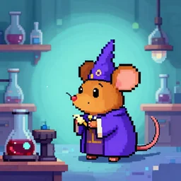Wizard mouse in laboratory, pixel art