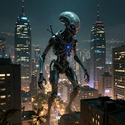 alien invasion to santiago de chile, lights, high detail, cyberpunk, dream
