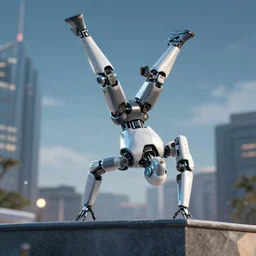 a robot similar to a human doing hardcore parkour, photorealistic