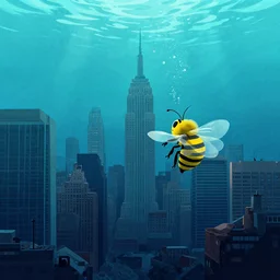 illustration by beeple of manhattan underwater,