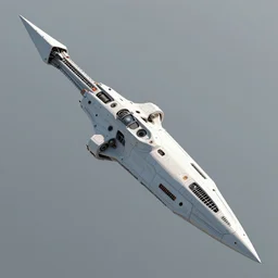 concept art of an large spaceship with the shape of a lance, traveling through space by chris foss, it has six thrusters in the back, artstation hq.