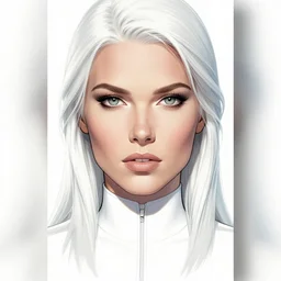 comic cover art by p. craig russell, alpha flight snowbird full body, nordic female, perfectly symmetrical facial features and physique, tight fit, vivid vector colors, india ink, john byrne