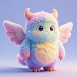 high quality 3 d render hyperrealist very cute multipastel fluffy monster with fluffy wings, vray, smooth in _ the background, artstation