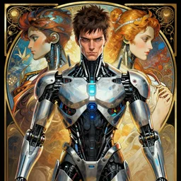 symmetry portrait of alain chabat cyberborg ultra detailed, intricate, anime, dynamic lighting, digital art, digital painting, art station, wlop, sharp focus, illustration, art by artgerm and greg rutkowski and alphonse mucha