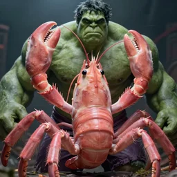 cinematic portrait, jacques the pink shrimp crustacean crossed with incredible hulk, ultra realistic digital artwork, head and shoulders, dramatic lighting, wayne barlowe, max pennington 8 k