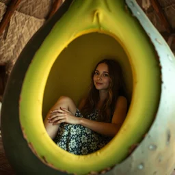 emma watson coming out from inside an avocado chair