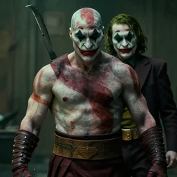 film still of kratos as the joker in the new batman movie
