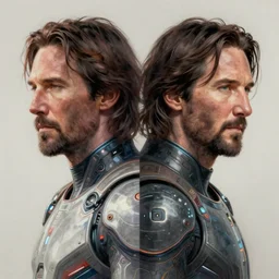 Symmetry!! portrait of keanu reeves, sci-fi armour, tech wear, glowing lights!! sci-fi, intricate, elegant, highly detailed, digital painting, artstation, concept art, smooth, sharp focus, illustration, art by artgerm and greg rutkowski and alphonse mucha