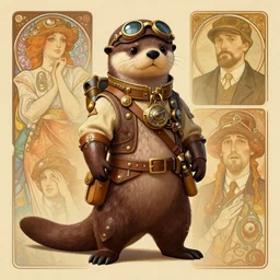 anthropomorphic otter steampunk aviator pilot. renowned character illustration by greg rutkowski, thomas kindkade, alphonse mucha, loish, norman rockwell. trending on artstation. digital art.