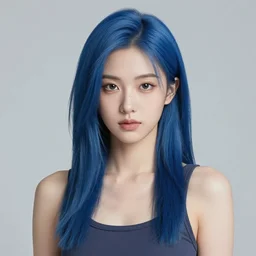 portrait of a cool asian girl with blue hair, a 2 8 4 1 hairstyle, wearing a tanktop, highly detailed, stylized, medium shot, intricate, vector line art, clean cel shaded vector art, by ross tron, lois van baarle, artgerm, helen huang, makoto shinkai, ilya kuvshinov, rossdraws