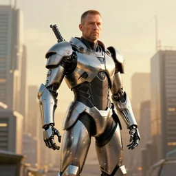 samurai cyborg, armor designed by jony ive in cybercity, golden hour, poster by michael whelan and gilbert williams and evgeny lushpin and artgerm and alena aenami, 3 0 mm, well proportioned, highly detailed, rule of thirds, long exposure