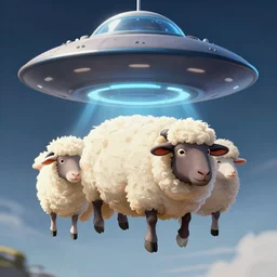 sheep abducted by flying saucer, detailed digital art, trending on Artstation