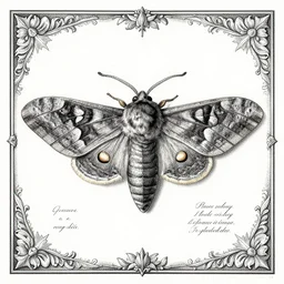 a victorian naturalist's illustration of mothman, labels and notes, high detail, ultrasharp detail, intricate inked page border.