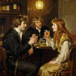attractive arthur pendragon and attractive merlin go to a pub together to have some drinks. highly detailed painting by gaston bussiere, craig mullins, j. c. leyendecker 8 k