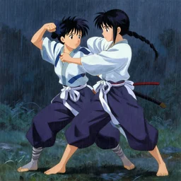 baroque oil painting of key visual kunoichi fight, rain, painting by makoto shinkai takashi takeuchi yoshiyuki sadamoto, fate stay night, wlop and artgerm