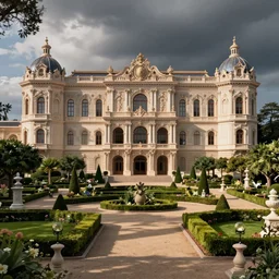 a grand and opulent palace, with intricate architecture and lush gardens