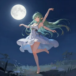 digital painting of a long hair anime lady ELF dancing in the moonlight l by Sakimichan