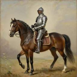 museal accurate painting of a black person as knight on horse,
