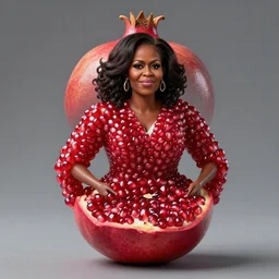photo of a pomegranate shaped like michelle obama standing tall, pomegranate arms, smiling softly, sharp detailed face, highly detailed, artstation, 8 k