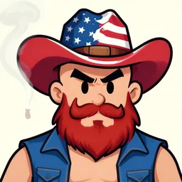 bald man with devil beard wearing and american flag cowboy hat cartoon smoking