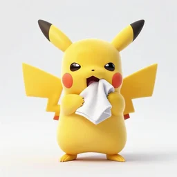 portrait sneezing mid - sneeze cute detective pikachu mid - sneeze wiping face with rag at a photoshoot studio lighting
