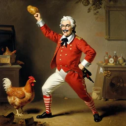 colonel sanders leading a chicken revolution, by delacroix