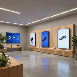 2 0 3 0 s flagship retail interior. experience. telco digital screens phones. wood, polished concrete, neon, ceiling spots. plants. samsung microsoft apple nike adidas tesla muted colors!!!!!!!! ( ( ( ( ( ( ( ( ( ( ( digital painting by shaun tan and giorgio de chirico ) ) ) ) ) ) ) ) ) ) )
