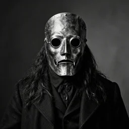 photo portrait  of 19 century brutal metal face mask cultist lord rich baron by Diane Arbus and Louis Daguerre