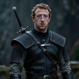 Mark Zuckerberg as The Witcher, 4K, epic, cinematic, focus, movie still, fantasy, serious, extreme detail, atmospheric, dark colour