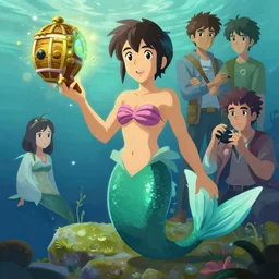 painting mermaid treasure on sea of thieves game avatar hero smooth face median photoshop filter cutout vector, behance hd by jesper ejsing, by rhads, makoto shinkai and lois van baarle, ilya kuvshinov, rossdraws global illumination