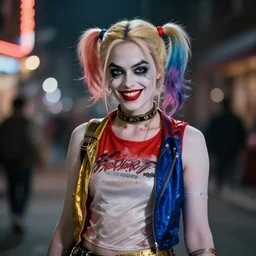 Gal Gadot as Harley Quinn, Cinematography by Roger Deakins, 4k, ultra wide, f1.8 anamorphic, bokeh, 4k,-W 860