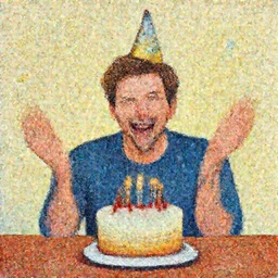 Phil Hale artwork, a happy  man celebrating  his Birthday