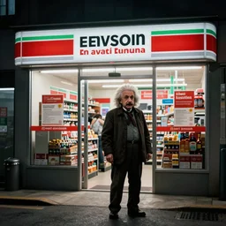albert einstien robbing a convenience store at 3am