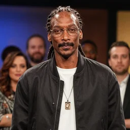 A film still of Snoop Dogg as Eric Andre in The Eric Andre Show (2015), 40mm lens, shallow depth of field, split lighting, cinematic