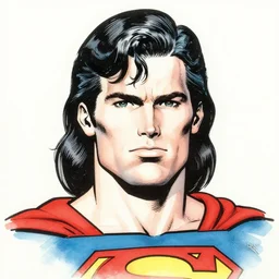 he - man!!! jim lee!!! face shot!! flat ink sketch by jim lee face close up headshot mid - long hair superman costume in the style of jim lee, x - men superhero comic book character by jim lee