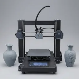 3 d printer and robert plant vase stl, focus on 3 d printer, sharp focus,