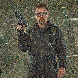 film still of Walter White as Gordan Freeman wearing Black Mesa Jumpsuit holding a gravity gun in the Half Life Movie, 4k