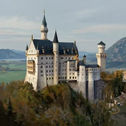 matte painting of a castle in the distance surrounded by mountains, art by donato giancola and greg rutkowski