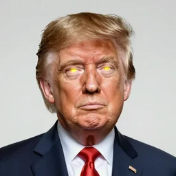 a caricature of Donald Trump, with glowing yellow eyes, in style of Tom Bagshaw
