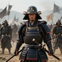 ancient samurai warrior staring across the battle field, ultra - realistic, high quality, high detail, 8 k