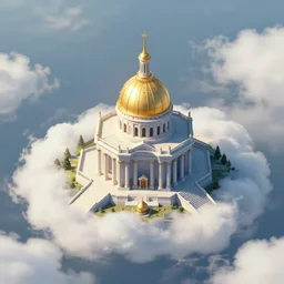 an isometric temple in the clouds, by greg rutkowski