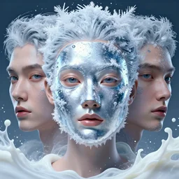 3 d beautiful face with ( glossy venetian mask ) in the center. ice, frost, snow, milk, artwork by tooth wu and wlop and beeple and greg rutkowski, 8 k trending on artstation, volumetric lighting