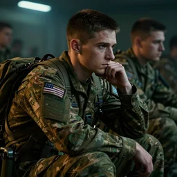 a soldier having a few difficult weeks lost in contemplation, cinematic lighting, 8 k smooth, vibrant colors, ambient occlusion, hdr, complex, highly atmospheric lighting, highly detailed, photorealism, alex grey, greg rutkowski, focus, cinematic, concept art, artstation, trending