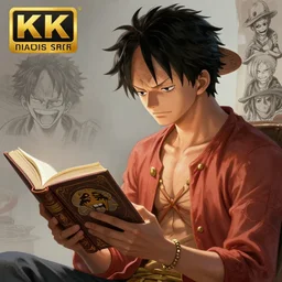 luffy reading book, intricate, luffy, highly detailed, digital painting, artstation, concept art, smooth, sharp focus, illustration, luffy, unreal engine 5, 8 k, art ( by kim jung gi ) ( by george morikawa ) ( by kentaro miura ) ( by eiichiro oda )