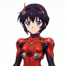digital anime art, cute mech girl wearing a red mech suit and blue eyes. wlop, rossdraws, sakimimichan