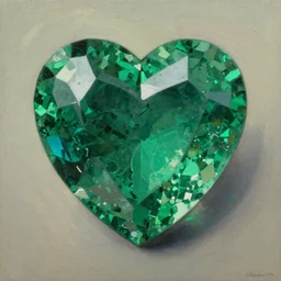 Emerald in the shape of heart, oil painting,