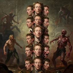 a totem pole made out of Mark Zuckerberg’s heads is an abomination to all that is holy, detailed concept character art facial portrait by thomas cole, greg rutkowski, RHADS and Moebius and junji ito, Simon Stålenhag and Archillect, soft lighting, rendered in cryengine, dramatic action pose climax, pop art painting, volumetric lighting, renaissance painting, gruesome body horror