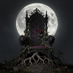 a beautiful digital illustration painting of a detailed gothic fantasy full moon and roots, throne chair and vines by by benoit b. mandelbrot, howard arkley. 8 k resolution trending on artstation concept art digital illustration