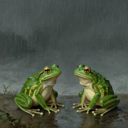raining frogs by René Magritte, detailed, 4k