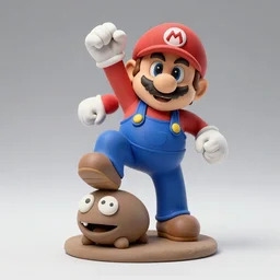 clay sculpture of super mario stomping on a goomba. studio photography.